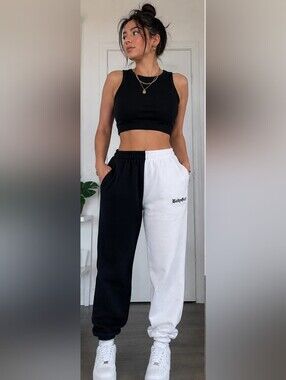 Adika Color Block Black White Sweatpants Joggers Size M